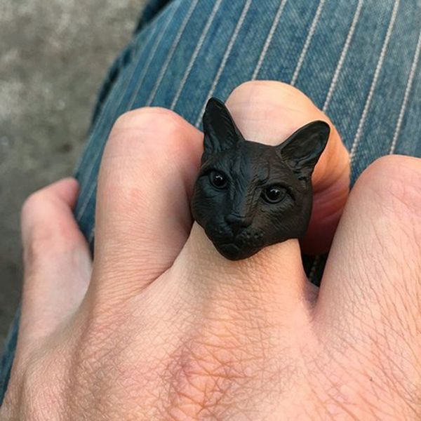 Neue Nette Einstellbare Großen Kopf Katze Ringe Schwarz Farbe Antik Silber Überzogene Männer Mode Tier Kitty Katze Ringe Frauen