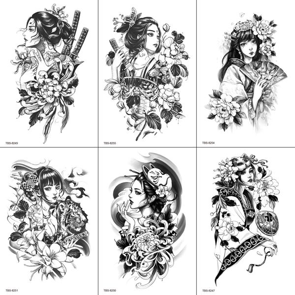 Wasserdichter temporärer Tattoo-Aufkleber, Sakura-Katze, Dämon, japanische Geisha, Körperkunst, gefälschte Tätowierung für Männer und Frauen