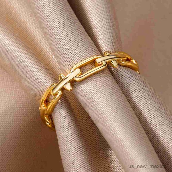 Bandringe, klassische Gliederkettenringe für Damen, Vintage-Ring aus Edelstahl, neu im Design, Hochzeitsschmuck R230719