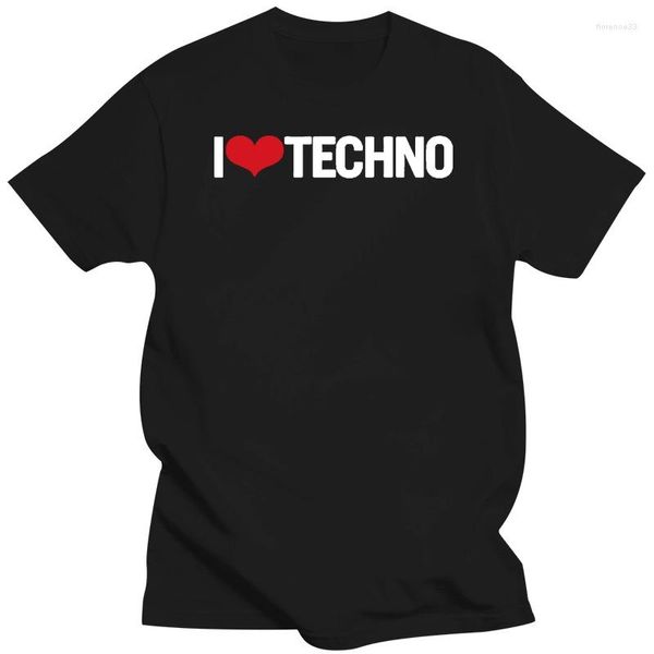Herren-T-Shirts, bedruckt, lässig, „I Love Techno“, T-Shirt für Jungen und Mädchen, Unisex, natürliche T-Shirts, Rundhalsausschnitt, kurze Ärmel, tailliert, Top-Qualität