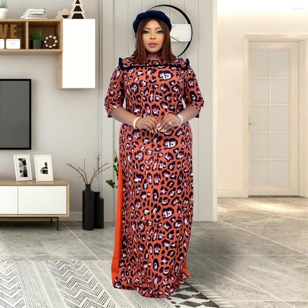 Roupas étnicas Vestidos de outono africanos para mulheres 2023 Muçulmanos Novidade com decote em O Estampa de leopardo Maxi Roupas Vestido de noite nigeriano Manga longa