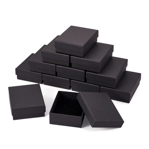 Caixas de joias de papelão preto conjunto de joias caixas quadradas para caixas de colar de anel e embalagem caixa de presente de aniversário 12pcs18pcs24pcs 230718