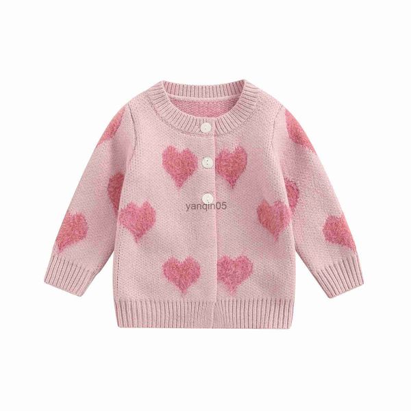 Pullover Lioraitiin 0-3Years Kleinkind Baby Mädchen Strickjacke Jacken Herz Druck Langarm Knopf Verschluss Gestrickte Pullover Tops HKD230719