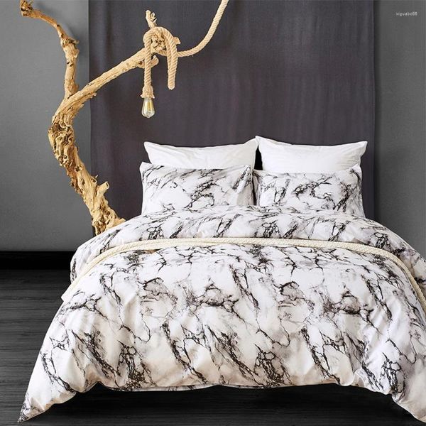 Bettwäsche-Sets Nordic Modern Style Marmormuster Bedrucktes Bettbezug-Set mit Kissenbezug Einzel-Doppelbett für Schlafzimmer Weiche Tagesdecken
