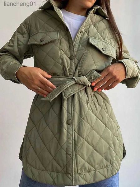 Jaqueta feminina de inverno com botão 2023 quente parkas moda casual verde acolchoado casaco feminino bolso solto sobretudo feminino top L230619