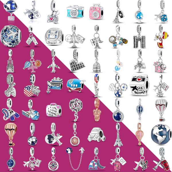 925 Silber Fit Pandora Charm Erde und Flugreisen Bead Dangle Fashion Charms Set Anhänger DIY Feine Perlen Schmuck