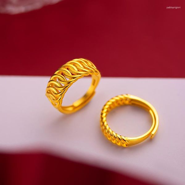 Cluster Ringe Echt Reine 999 Gold Farbe Überzogen Twist Paar Ring Für Liebhaber Zubehör Edlen Schmuck Oro Bessere Geschenke