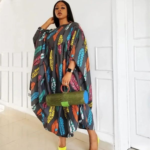 Vestidos plus size africano 2023 estampado roupas soltas manga morcego vestido até o chão 230718