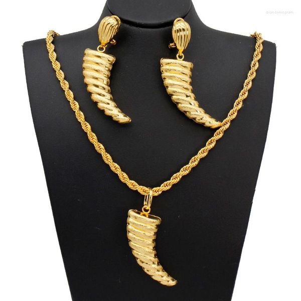 Halskette Ohrringe Set Modeschmuck Nigeria 24K vergoldet Braut Dubai Frauen Horn Großhandel Schmuck Accessoires Geschenke