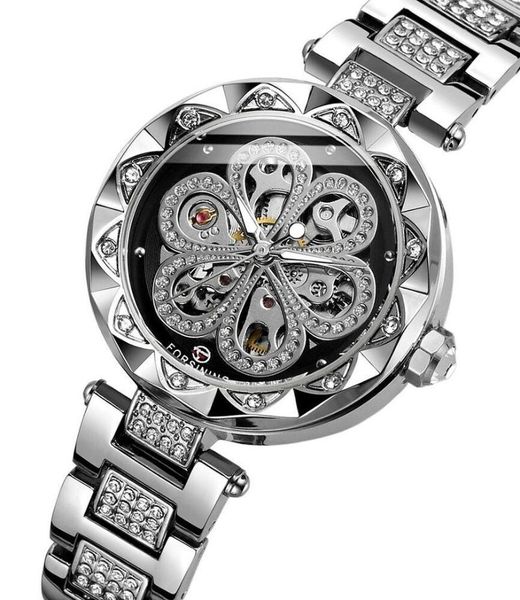 Orologi da polso da donna Orologio meccanico in acciaio inossidabile con scheletro in argento Steampunk trasparente