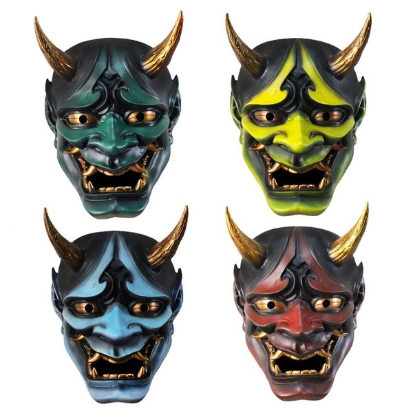 Máscaras de festa Adulto Unissex Resina Monstro Japonês Devil Hannya Noh Kabuki Demon Oni Samurai Máscara Rosto Completo Halloween Azul Vermelho Festa 20,5*26CM 230718