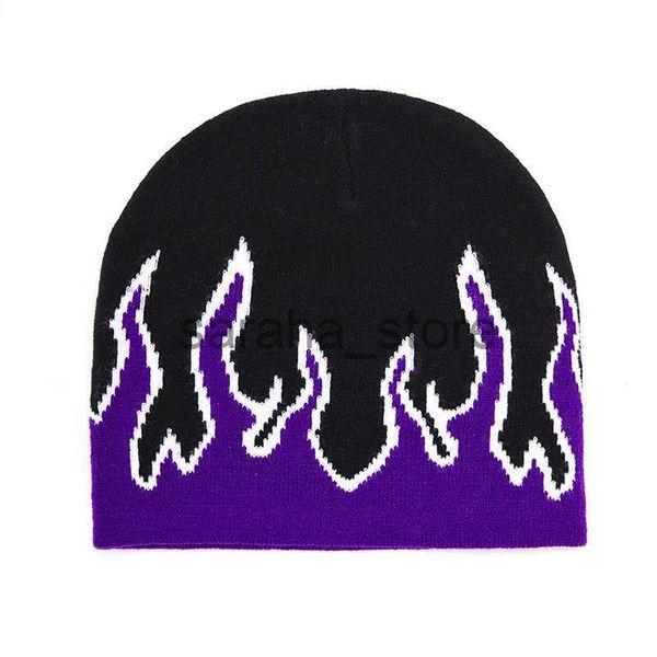 Beanie/Skull Caps Merk Beanie Hoed Street Dance Skull Fire Hell Burn Flames Hot Trend Hip Hop Gebreide motorkap J230719