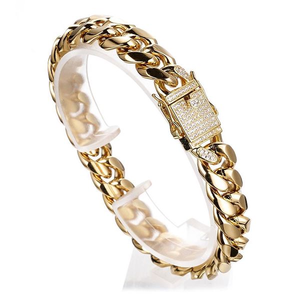 Pulseira Miami Cuban Link Curb Chain Bracelet for women mens Bangls Gold Color Steel inoxidável Luxury crystal Wristband Chains Jewelry 230718