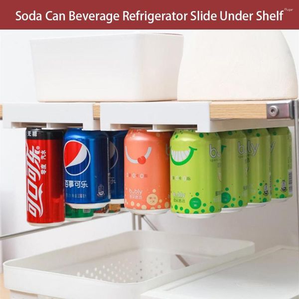 Dispensador de latas de armazenamento de cozinha, suporte para refrigerantes, geladeira, slide sob a prateleira para organizador de bebidas, recipiente, geladeira