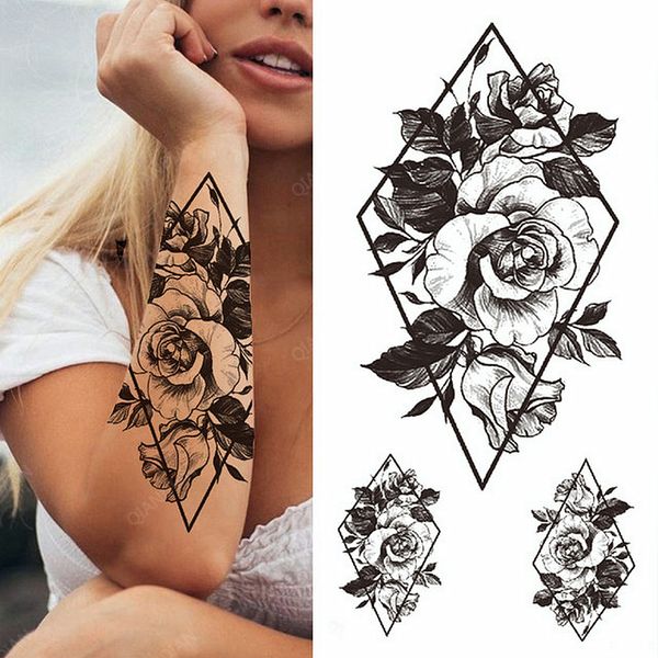 Sexy Blume temporäre Tattoos Frauen Körper Kunst Malerei Arm Beine Tiger Drache Aufkleber realistische gefälschte schwarze Rose wasserdichte Totem