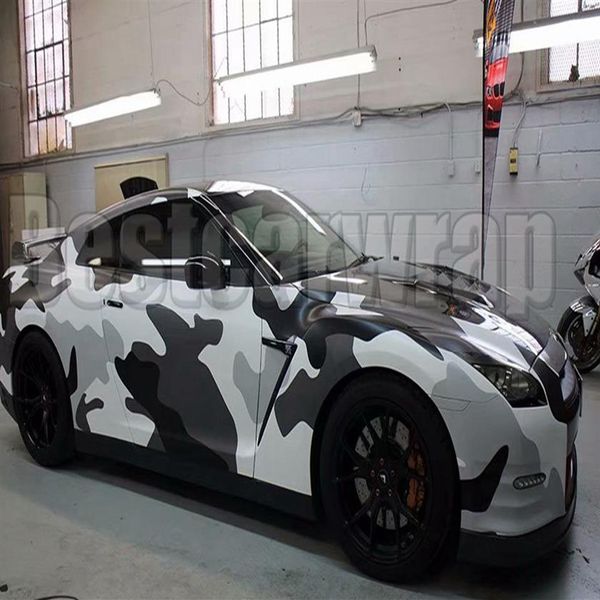 Grande Jumbo Camo VINYL Wrap nero bianco grigio Full Car Wrapping Camouflage Foil Adesivi con dimensioni dell'aria 1 Rotolo 52 x 30m 5x98f220t