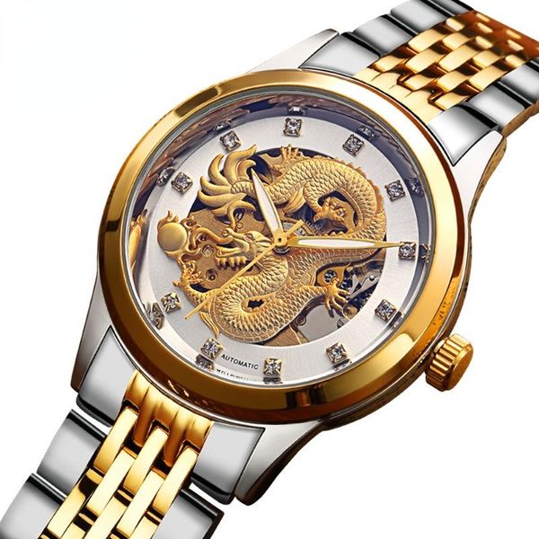 Relógios de pulso de ouro Mecânico Sport Design Bezel Golden Watch Mens Watches Top Montre Homme Clock Men Automatic Skeleton WatchRelógios de pulso Wr