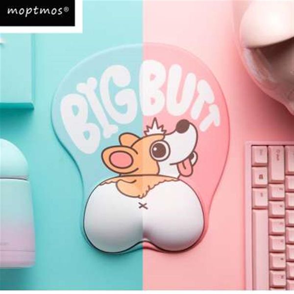 Cute Corgi Dog 3D Mouse Pad Ergonomico Soft Silicon Gel Anime Mousepad con supporto per polso Tappetino per mouse per ragazze Gift304c