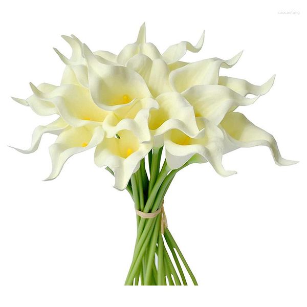 Flores decorativas 34cm Artificial Calla Lily Flor Branca Decoração para Casa Casamento Bouquet de Noiva Decoração de Mesa de Festa Real Touch PU Falso 3pcs