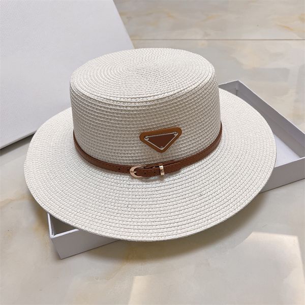 Moda cappelli secchiello piatto donne designer di lusso marrone cintura secchio cappelli da sole per uomo donna casual marchi trendy triangolo lettere berretto di paglia