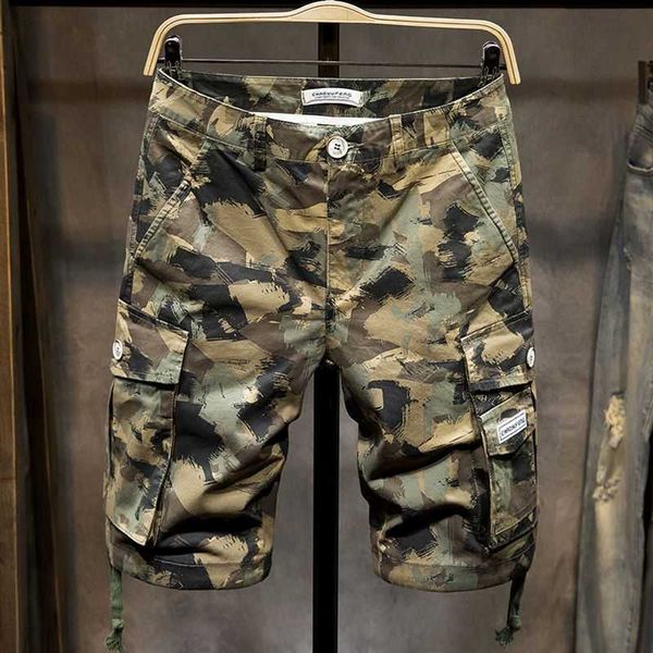 Shorts Masculino Plus Size Cargo Shorts Masculino 2023 Verão Joelho Multi Bolso Casual Algodão Cintura Elástica Bermudas Shorts Masculino Camuflado T107 L230719