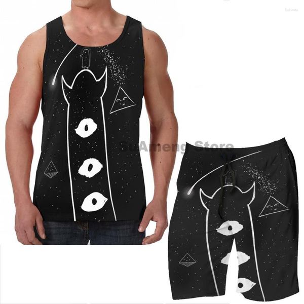 Fatos de treino masculinos verão casual engraçado estampado tops masculinos femininos punpun board shorts de praia conjuntos fitness colete sem mangas