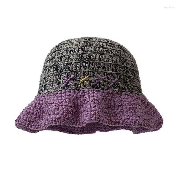 Boinas Sweet Girl Crochet Bucket Hat Cute Ladies Fisherman Boné Color Design Matching Woman Adolescentes Casual Verão Protetor Solar