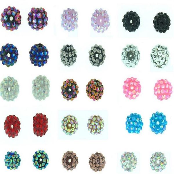 100 Stück / Los 10mm 12mm Weiß gemischte mehrfarbige klobige Epoxidharz-Strasssteine Kugelperlen Shamballa Basketball-Frau-Perlenarmband Fin241C