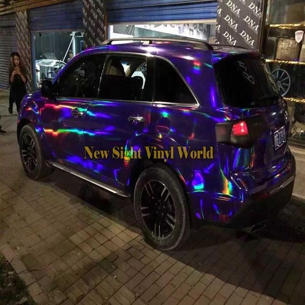 Adesivo avvolgente in vinile olografico cromato viola iridescente Adesivo arcobaleno in vinile Foglio di pellicola Decal Bubble Car Styling255z