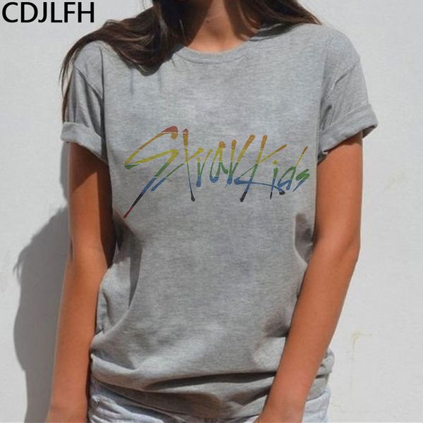 Camiseta Feminina Moda Kpop Álbum Stray Kids Camiseta Feminina Estilo Coreano Manga Curta Estética Straykids Letras Impressão T-shirt Femme 230719