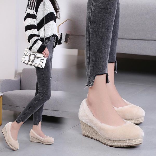 Scarpe eleganti PUMPS Furry Donna Autunno/inverno 2023 Abbigliamento esterno Zeppa Fondo spesso Lana di agnello Tacco alto Poco profondo