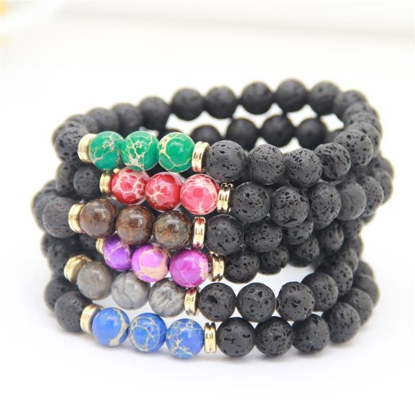 Nuovo braccialetto coppia di alta qualità gioielli in pietra lavica nera sedimenti marini perline imperiali tratto donne mens energia yoga regalo bracel2250