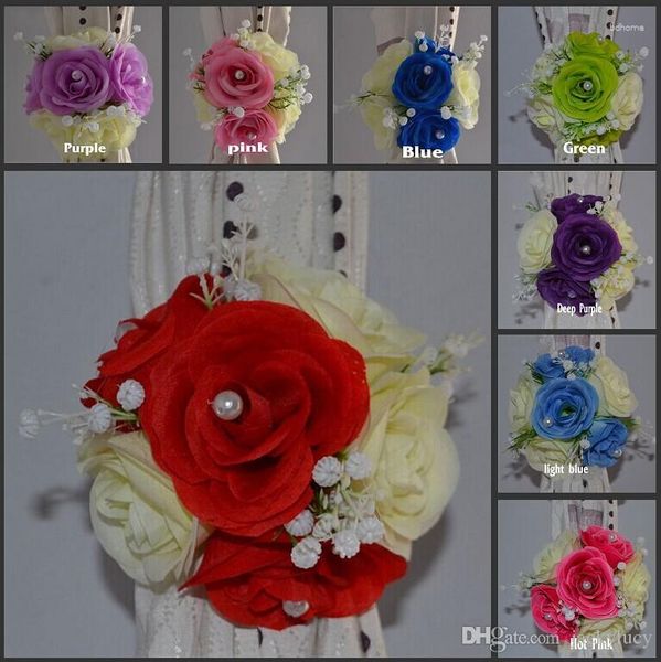 Flores decorativas elegante rosa artificial fundo de seda gaze cortina clipe buquês para decoração de casamento adereço pano de fundo acessórios de decoração