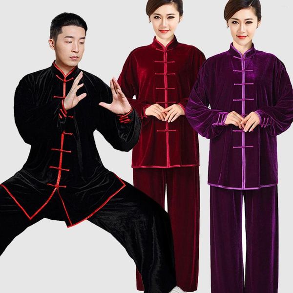 Etnik Giyim Çin Tang Sonbahar Kış Tai Chi Kıyafet Kalınlaştırılmış Altın Velvet Erkek Kadın Sabah Dövüş Sanatları Performans Boks Eğitimi