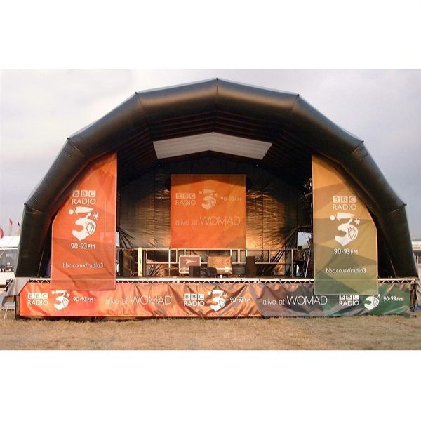 Tenda de evento inflável preta grande ao ar livre para cobertura de palco para promoção de exibição de festa MusicFestival303f