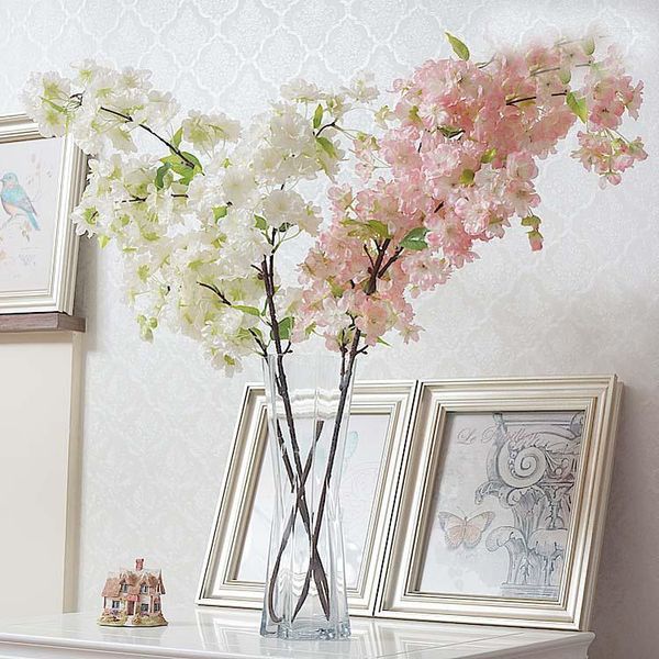 Fiori decorativi Lungo 100 cm Fiore di seta artificiale Simulazione Fiore di ciliegio Bianco e rosa Disponibile per la decorazione domestica della festa nuziale