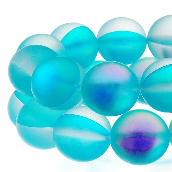 Hellblaue, runde, matte Mondsteinperlen, AB-gefrostetes Kristallglas, Aura-Spektrolith, lose Perlen für die Schmuckherstellung, 1 Strang, 38,1 cm2427