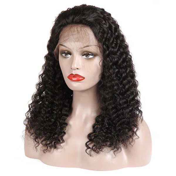 Whole Soft 1b# Natural Looking Black Kinky Curly Wigs 100% Brazilian Human Hair Lace Front Wigs For Black Women Natural Hair L305n