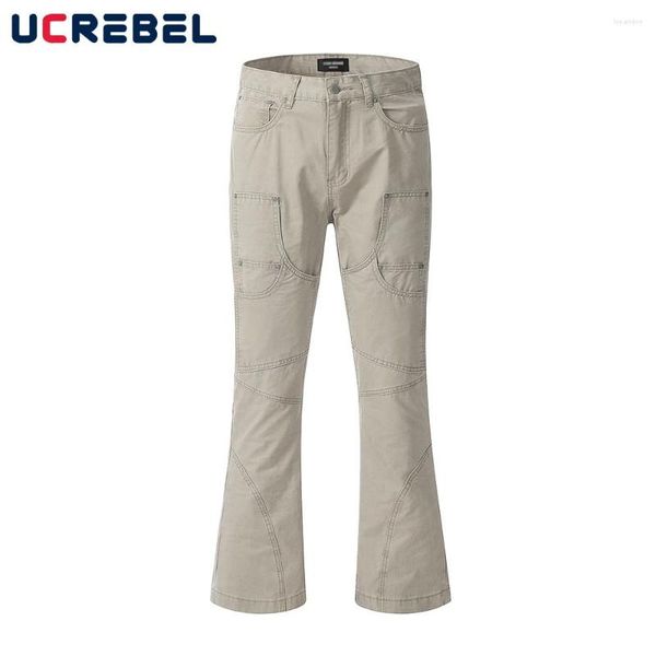 Pantaloni da uomo Hip Hop Spliced Pantaloni da uomo svasati casual streetwear tinta unita da uomo a gamba dritta