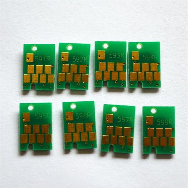 Conjunto de 8 pcs R2400 chips de reinicialização automática para impressora Epson stylus po R2400 T0591-T0599 cartucho de tinta permanente chip ciss e recarga195m
