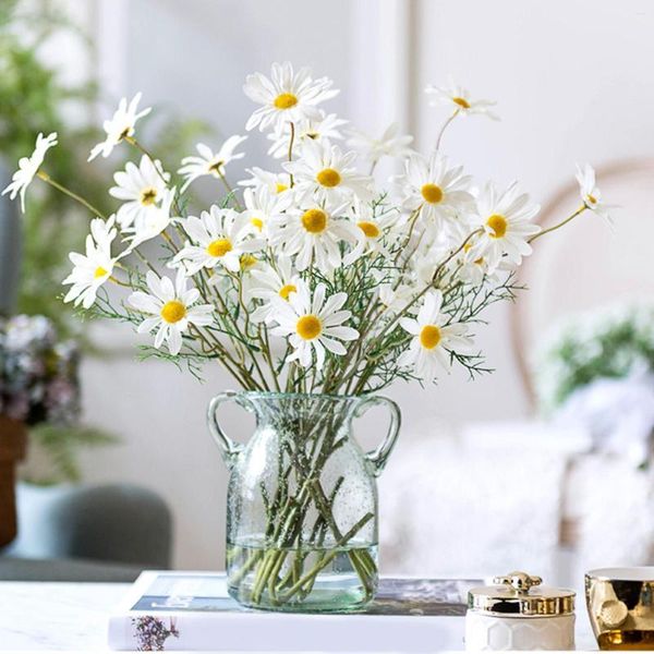 Pacote com 10 flores decorativas de seda artificial buquê de margaridas para casa branco para decoração de casamento