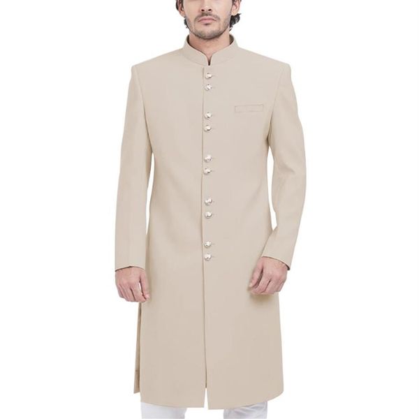 Abiti da uomo Blazer Cappotto da uomo lungo formale Elegante Outdoor Quotidiano Sherwani Collo alla coreana Matrimonio Sposo Abito Cena Banchetto P287e