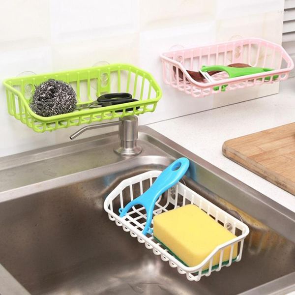 Armazenamento de cozinha simples pia ralo cesta rack com ventosa prateleira do banheiro decoração para casa organizador gadgets