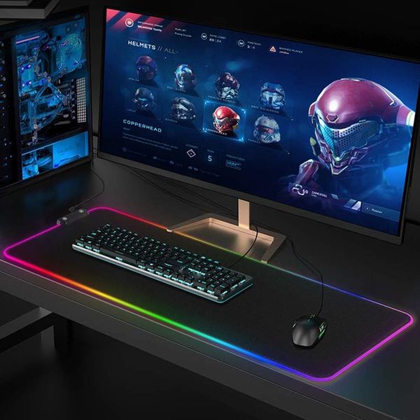 Lager Gaming-Mauspad, RGB-LED, leuchtend bunt, 1 HUB-Anschluss, großes Gamer-Mauspad, rutschfeste Schreibtisch-Mäusematte, 7 Farben für PC, Laptop, 80, 252 g