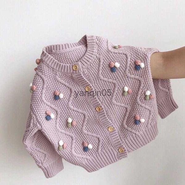 Pullover Principessa Bambini Ragazza Maglione Manica lunga Palla di lana Decorare Maglione lavorato a maglia Capispalla Cardigan Bambino Bambini Autunno Inverno Abbigliamento HKD230719