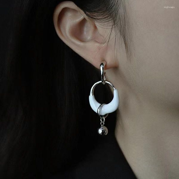 Brincos Pendurados Vintage Branco Esmaltado Círculo Gota Para Mulheres Menina Punk Metal Conta Borla Orelha Geométrica Boucle Oreille Jóias Finas