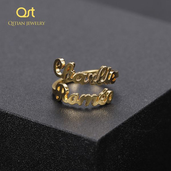 Anéis de banda Anel com nomes duplos personalizados/Anel exclusivo personalizado/Para namorada, esposa, mãe, presentes, joias - colares ajustáveis 230718