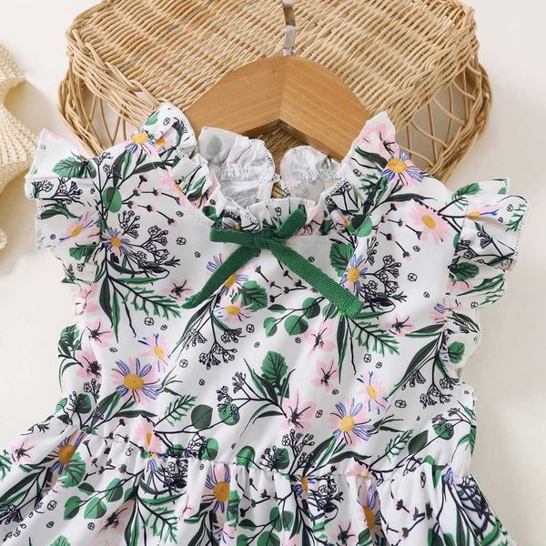 Vestidos para meninas de 1 a 6 anos, crianças, meninas, verão, vestido floral, moda, vestidos sem manga, com design de laço, vestido casual para meninas R230719