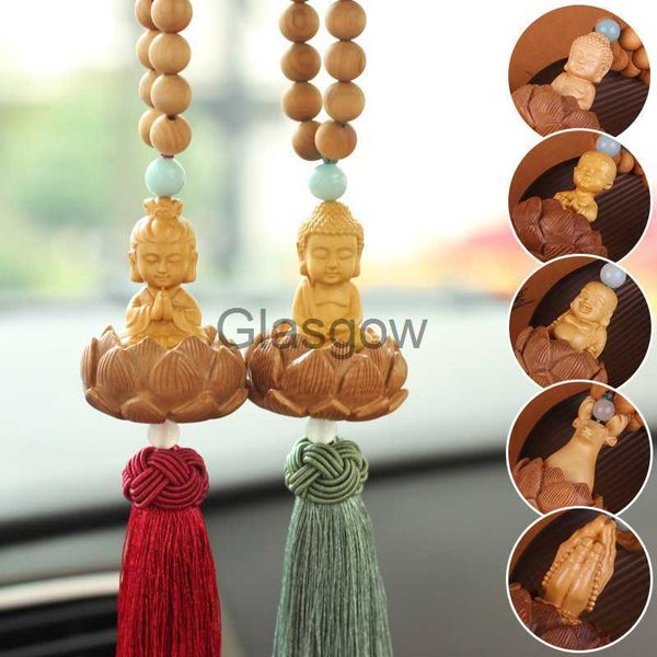 Innendekorationen im chinesischen Stil aus Holz geschnitzte Lotus-Buddha-Statue, Auto-Anhänger, kreativer Glücksbringer, Schmuck, Dekor, Weihnachten, charmantes Autozubehör x0718