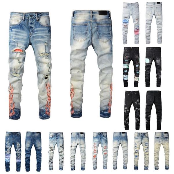 TOP DE QUALIDADE DE PERTURA DE HOLE DE HOLO DE PERTURA DE PERTURA DE PERTURA DO MOTORCIONAÇÃO DO MOTORCIONEJA Jean Rock Skinny Slim Ripped Knee Zipper Ponts347T